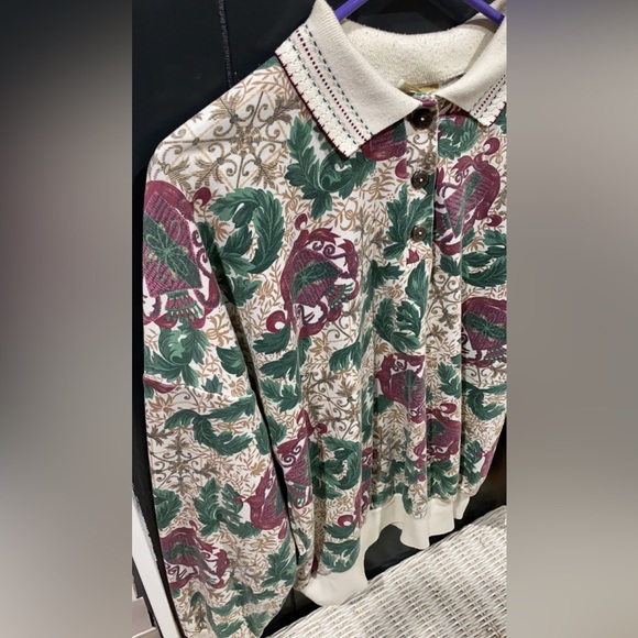 Vintage Christmas Print Season Ticket Quarter Button Up Sweater - Picture 4 of 8